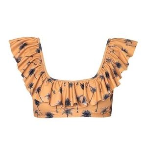 NEW Verdelimon Cienfuegos Palm Trees Bikini Top Luxury Swim XL Colombia Ruffles